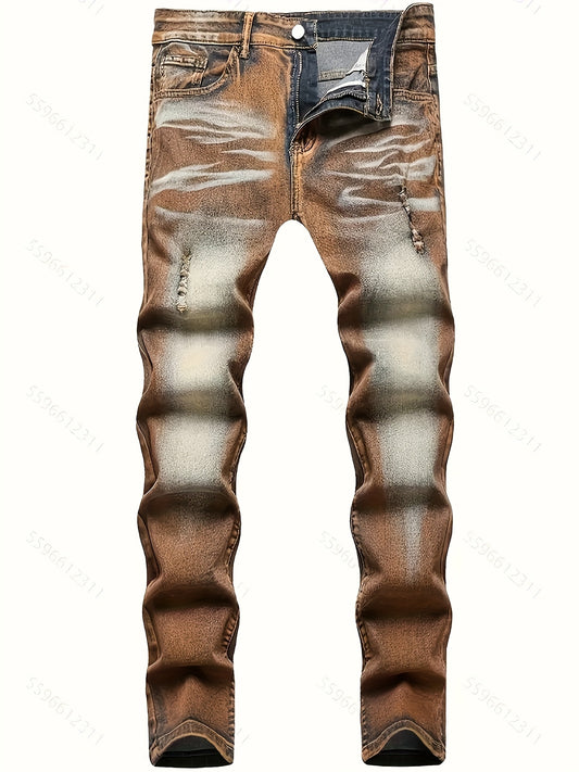 Brown Distressed Ripped Jeans