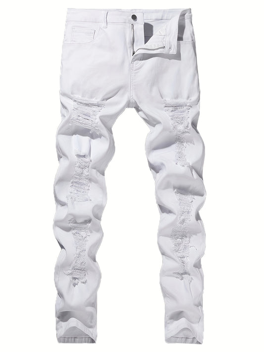 White Stretch Ripped Jeans