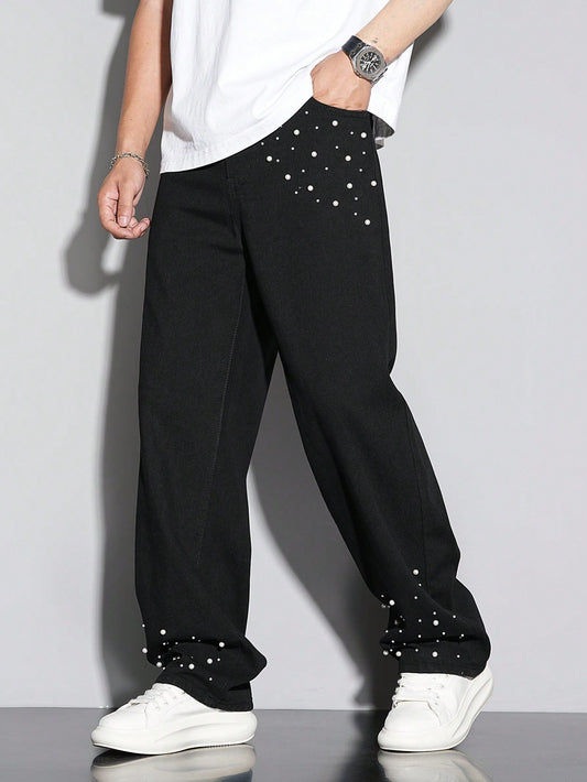Pearl-Studded Black Denim