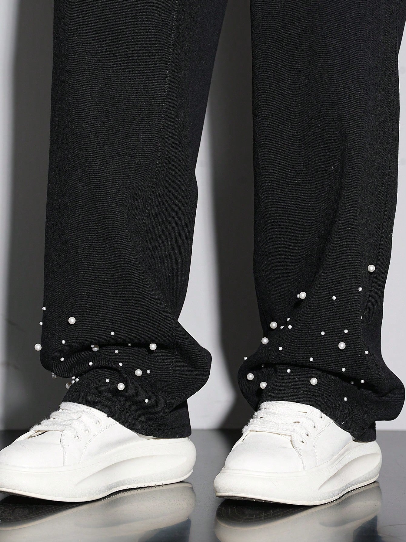 Pearl-Studded Black Denim