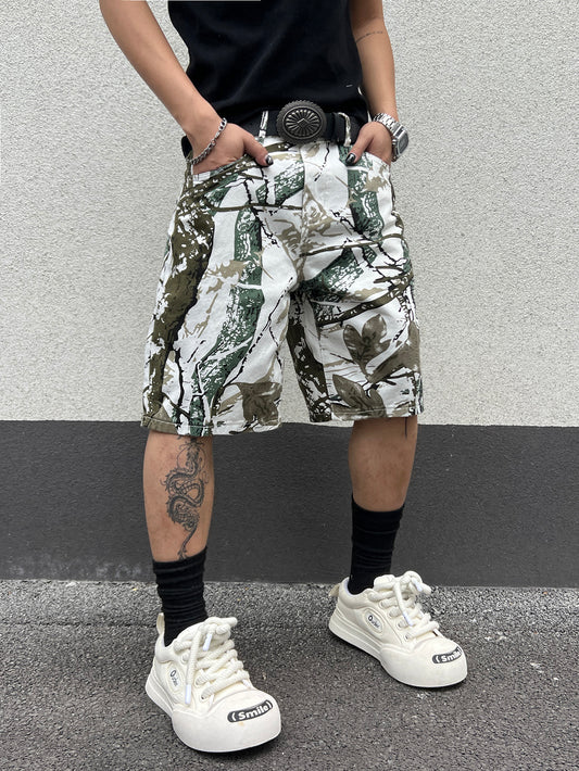 White Camo Printed Shorts