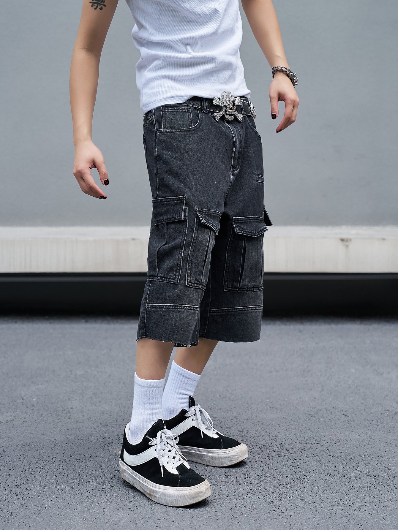 Black Denim Cargo Shorts
