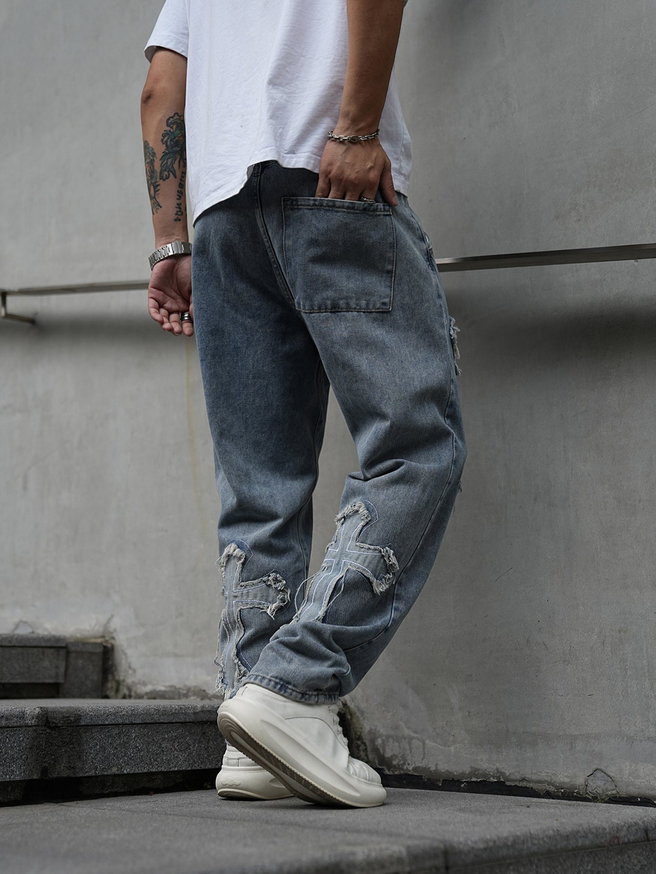 Crucifix Embroidered Jeans