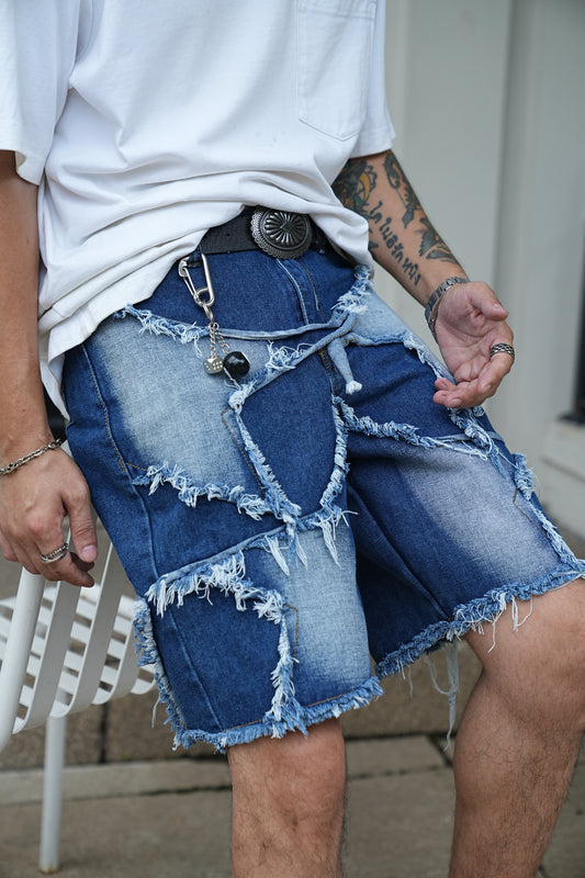 Ripped Patchwork Denim Shorts