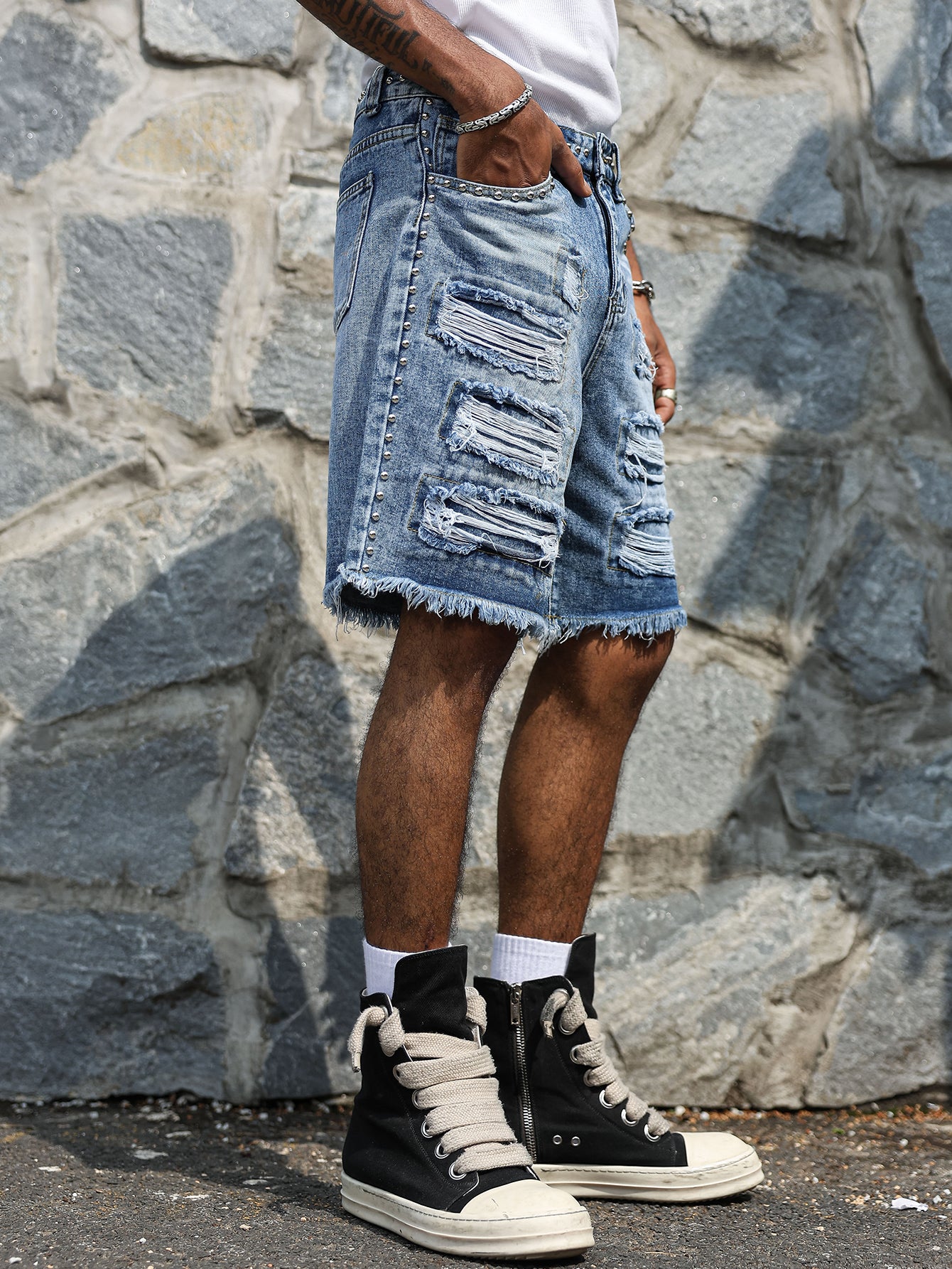 Studded Denim Shorts