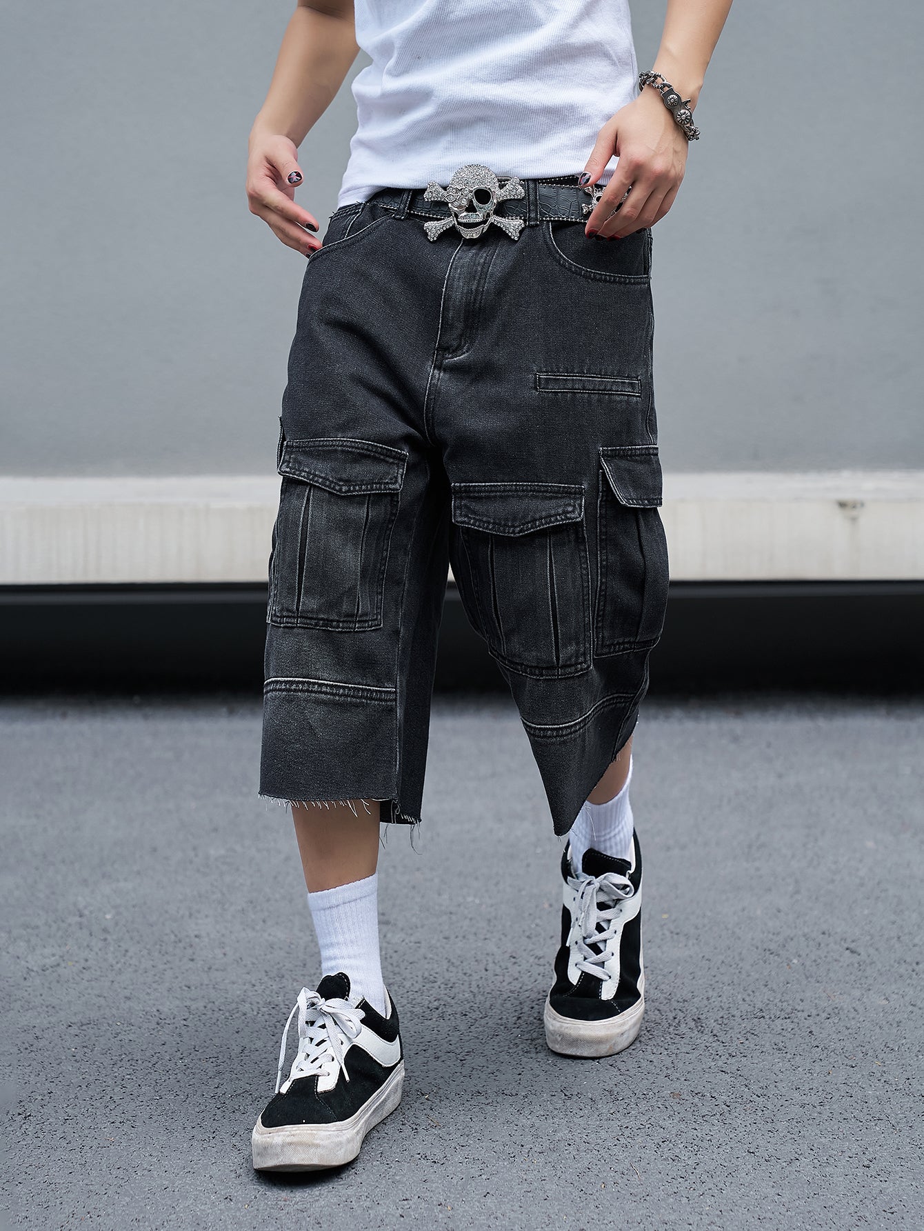 Black Denim Cargo Shorts
