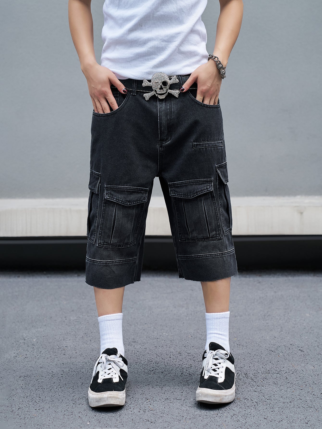 Black Denim Cargo Shorts
