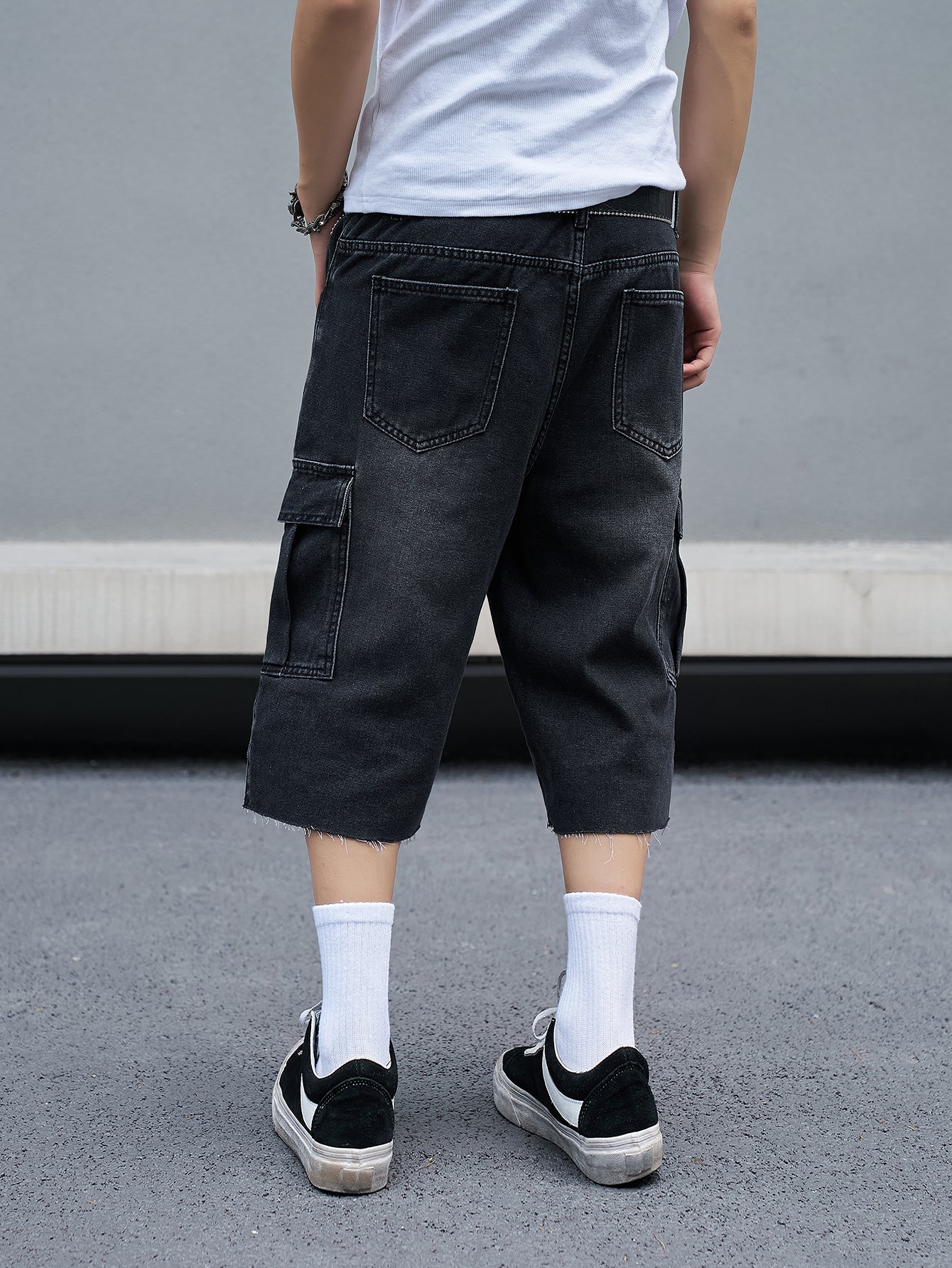 Black Denim Cargo Shorts
