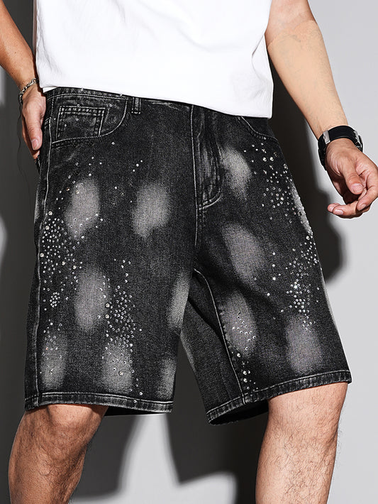 Rhinestone Black Denim Shorts