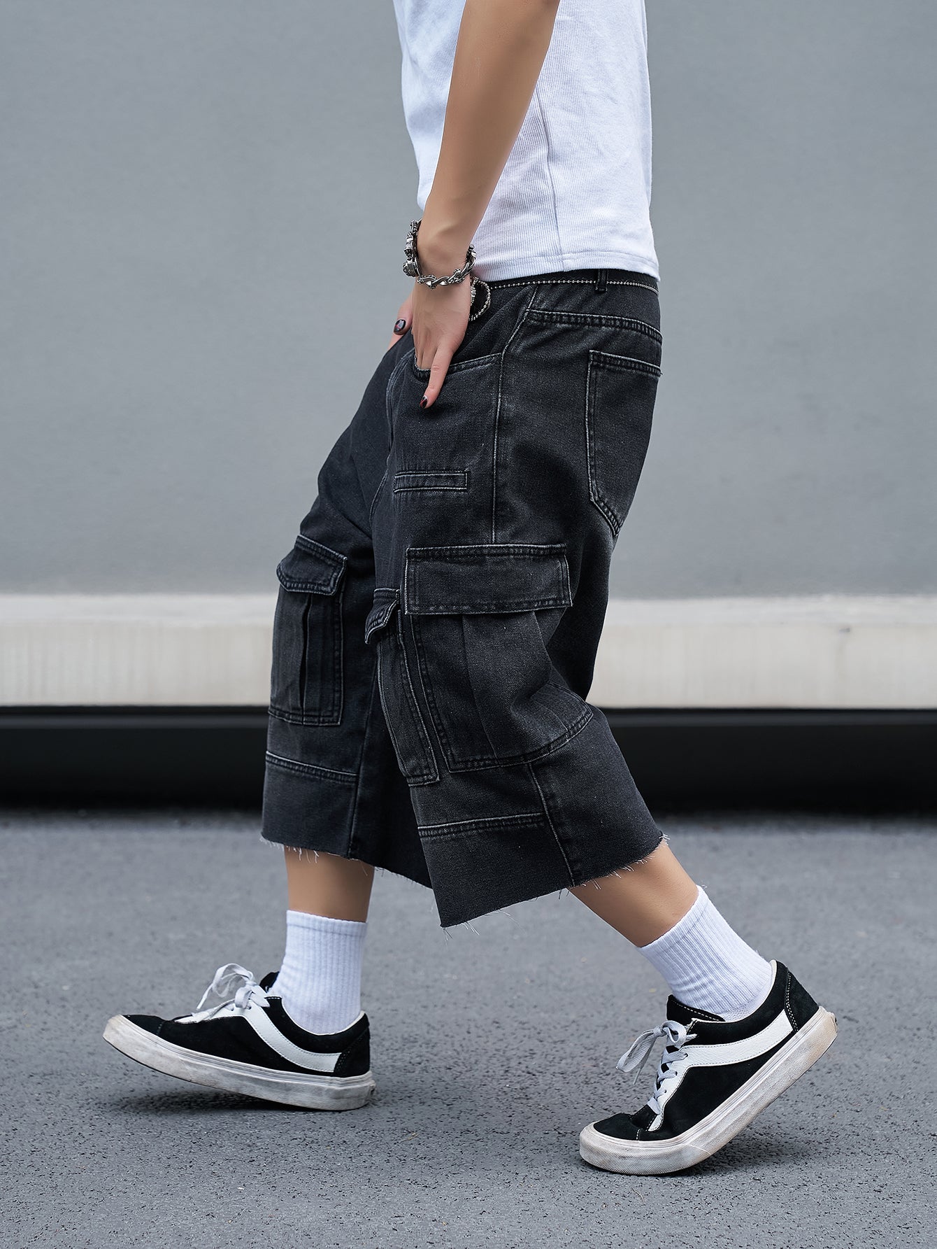 Black Denim Cargo Shorts