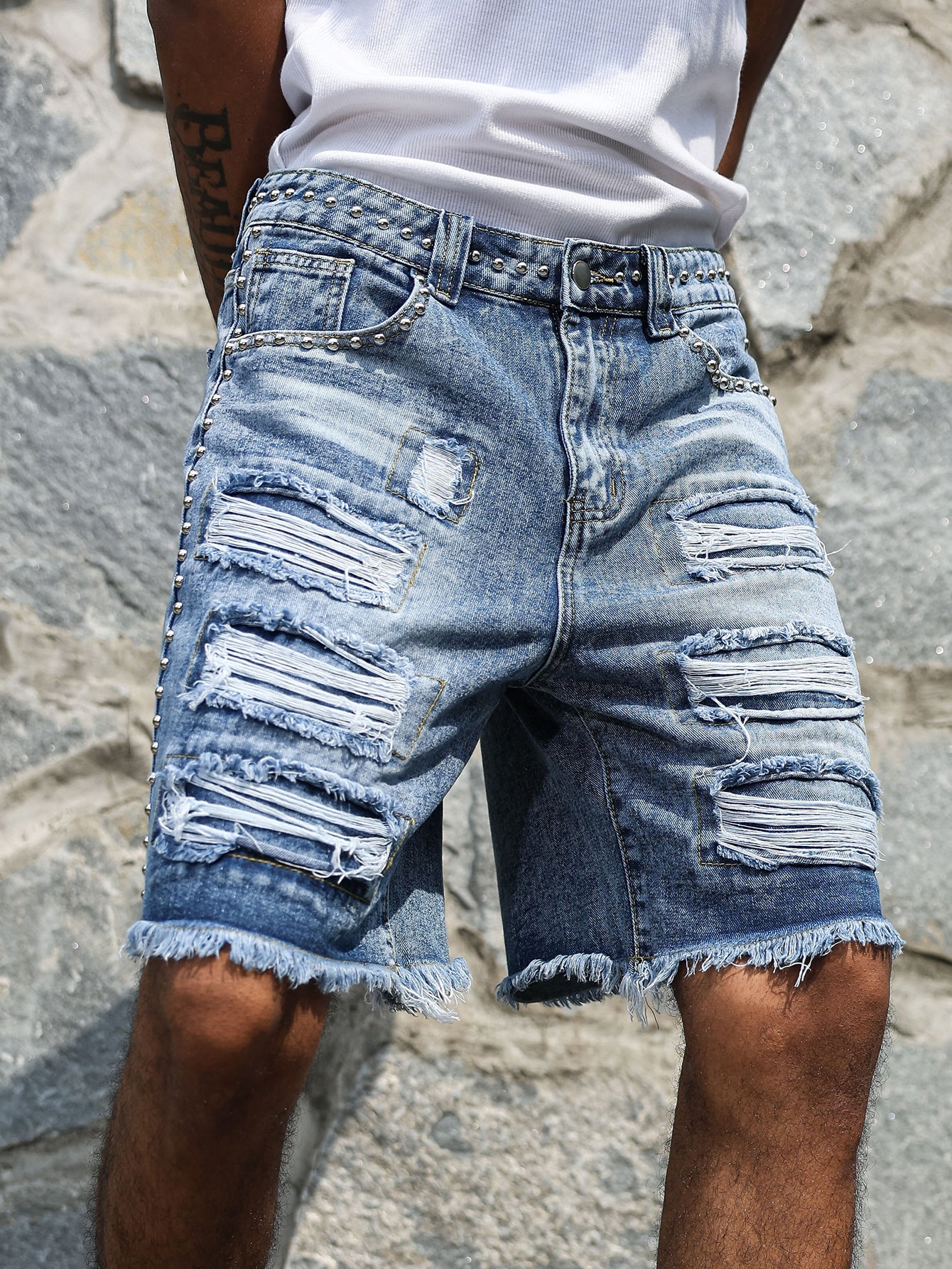 Studded Denim Shorts