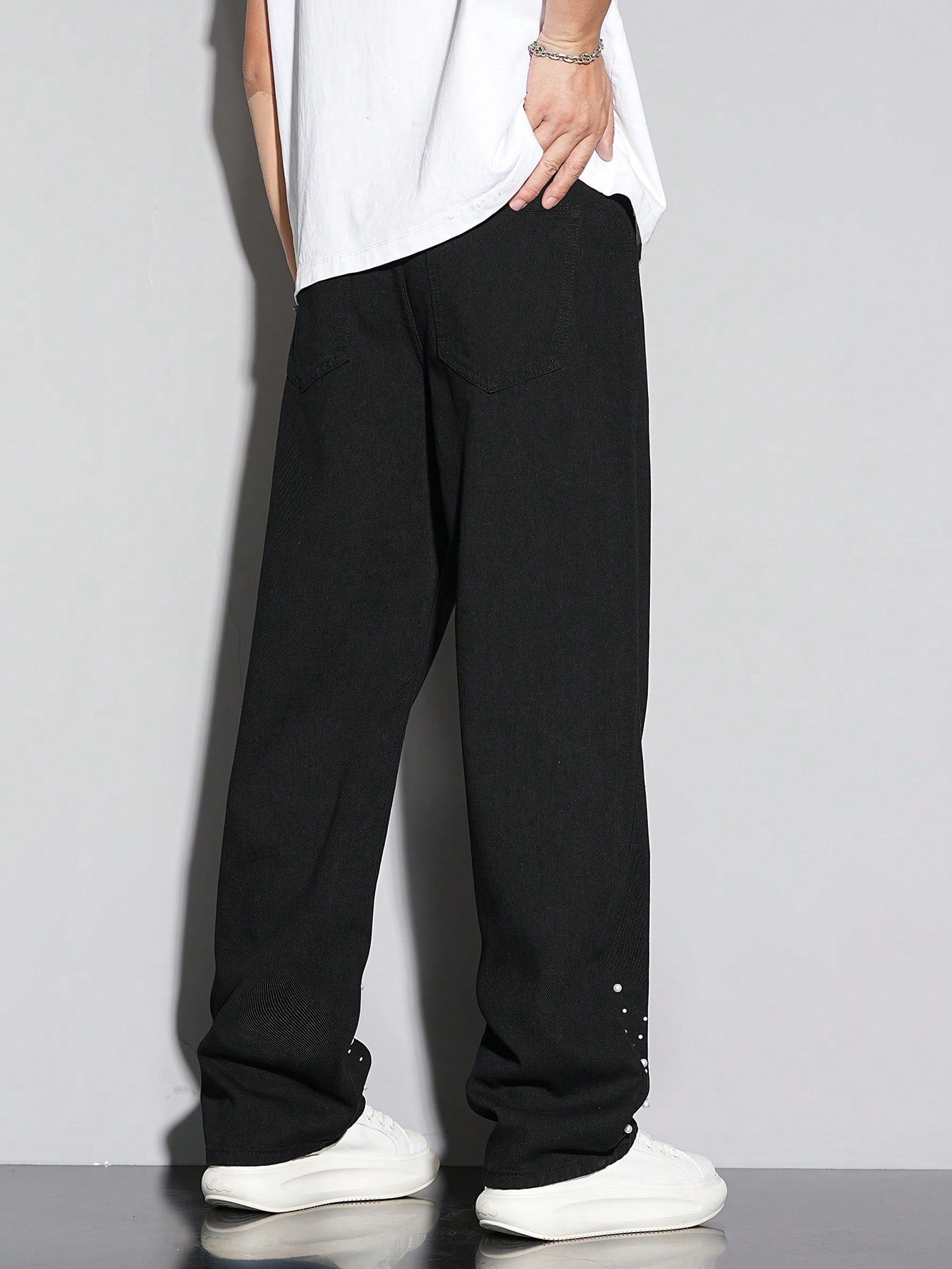 Pearl-Studded Black Denim
