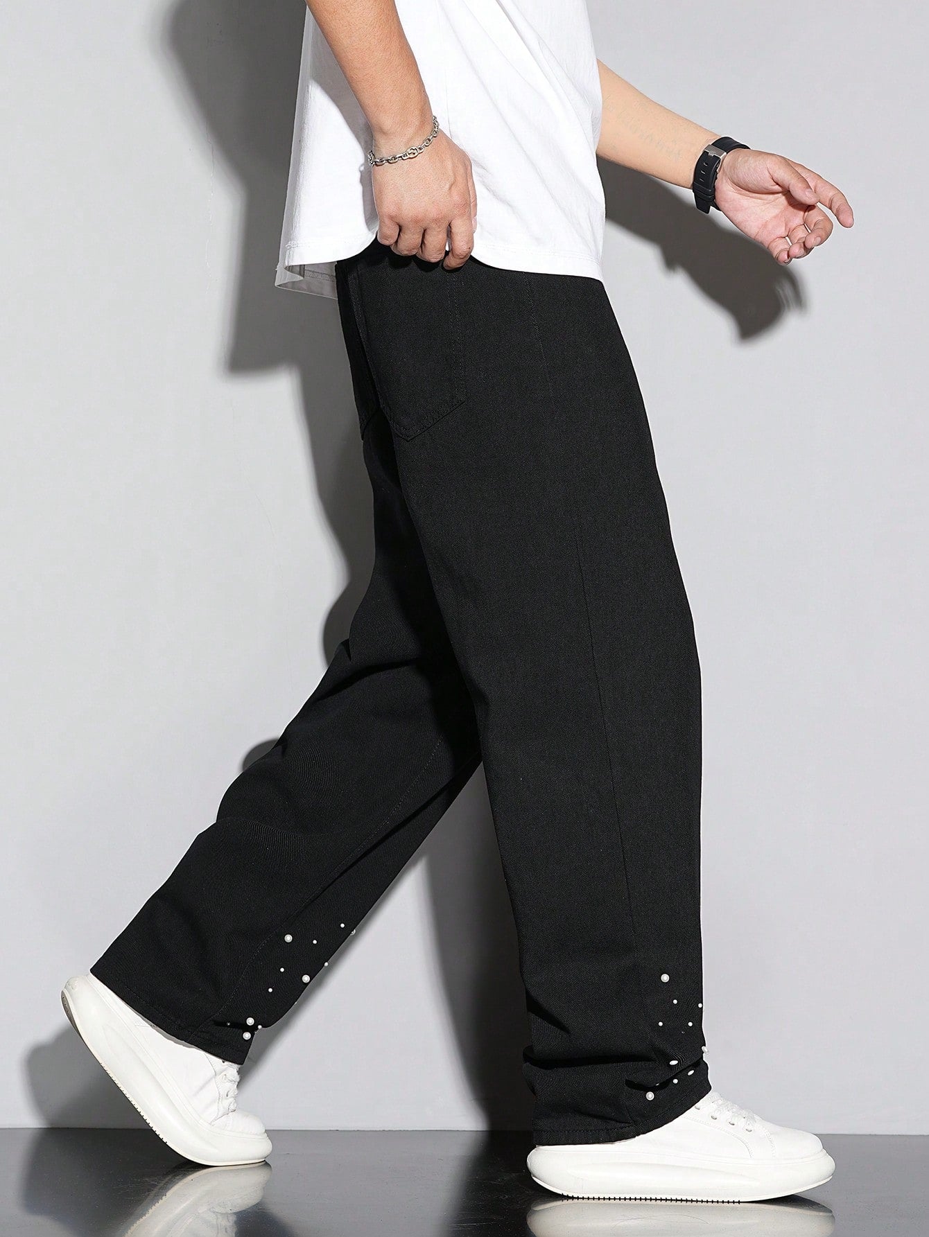 Pearl-Studded Black Denim