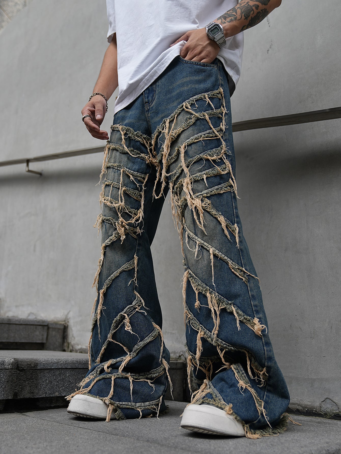 Tassel-Trimmed Ripped Jeans