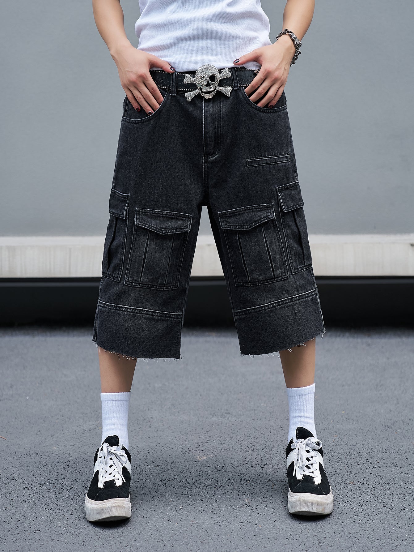 Black Denim Cargo Shorts