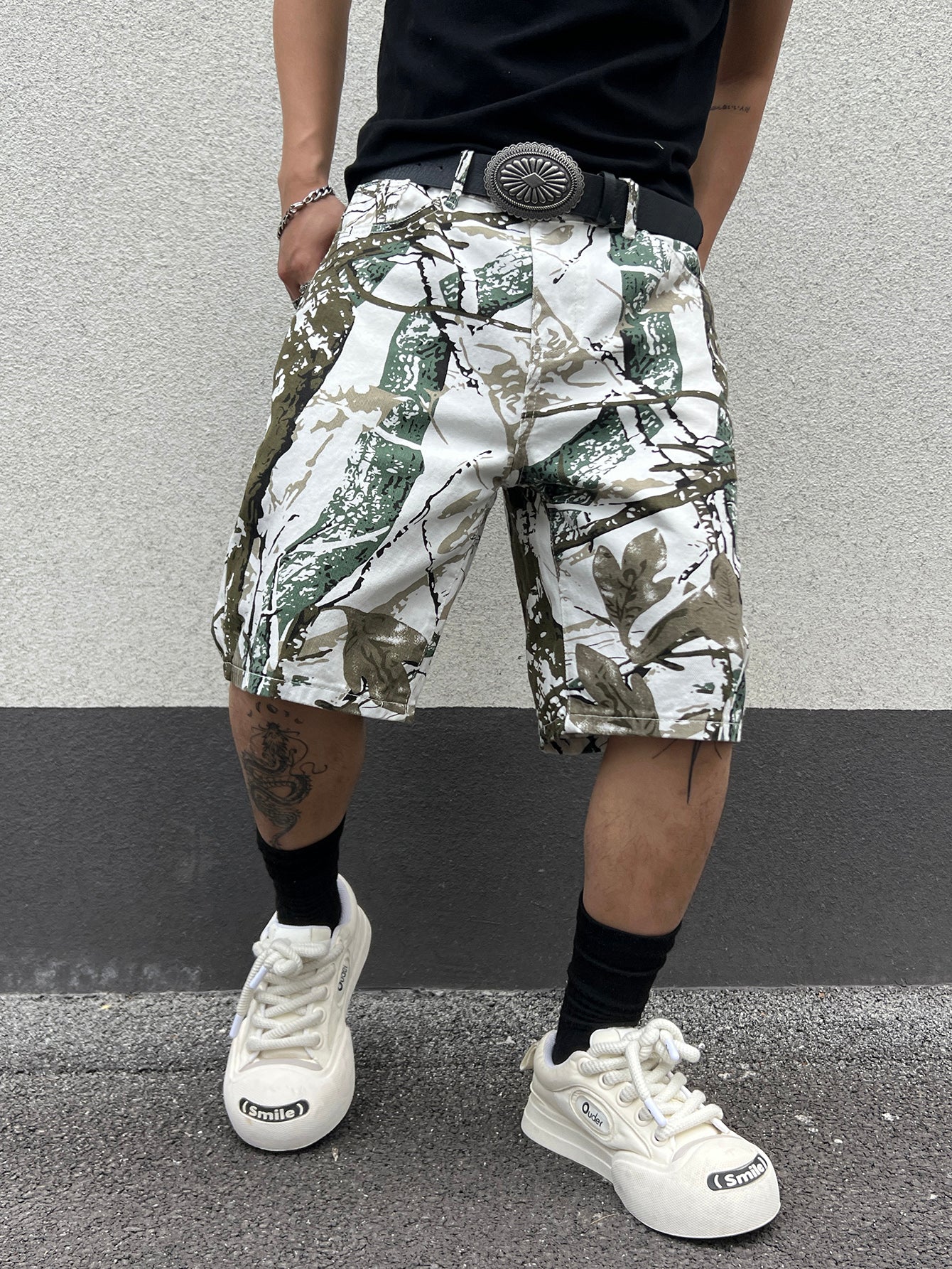 White Camo Printed Shorts