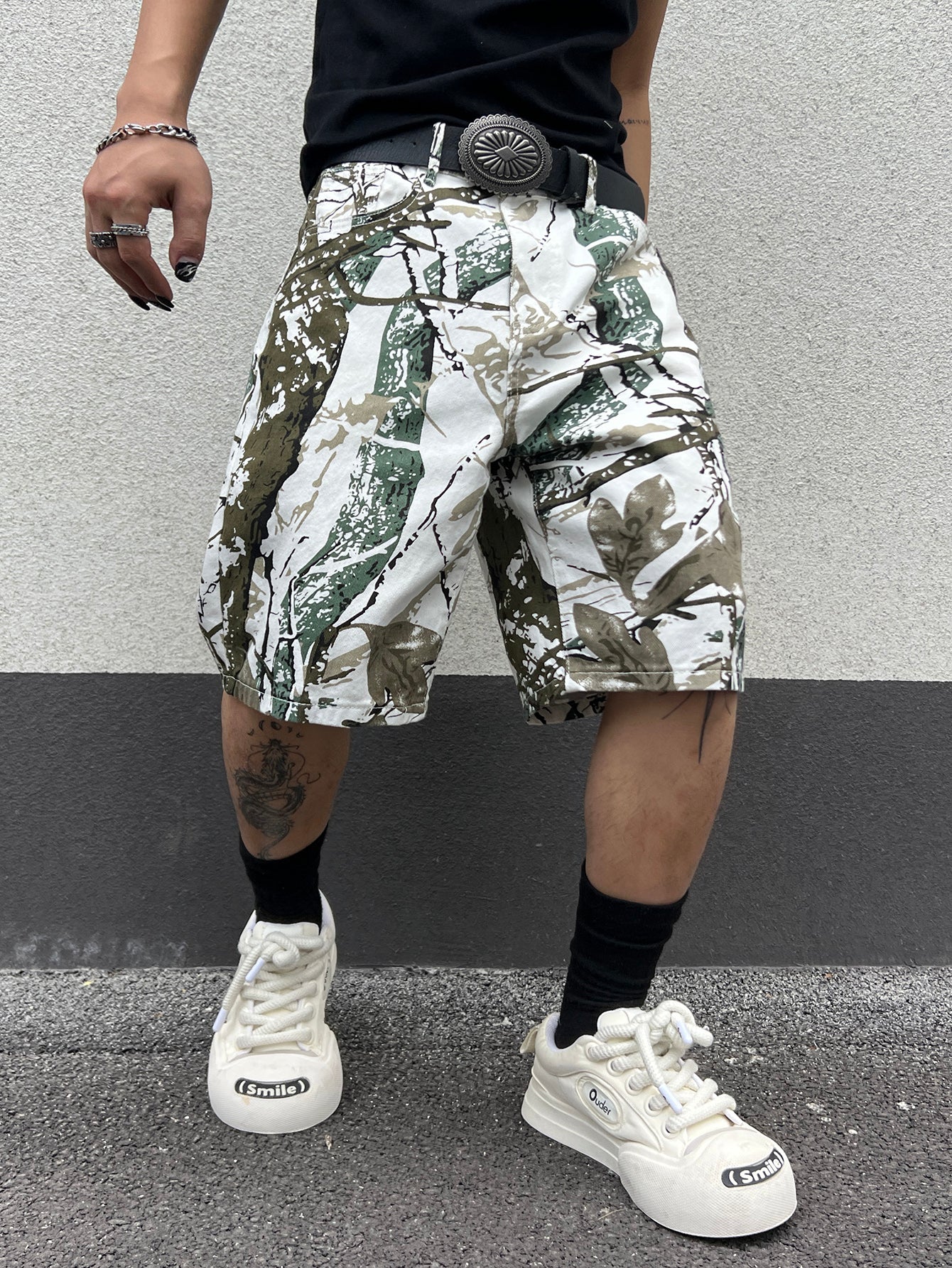 White Camo Printed Shorts