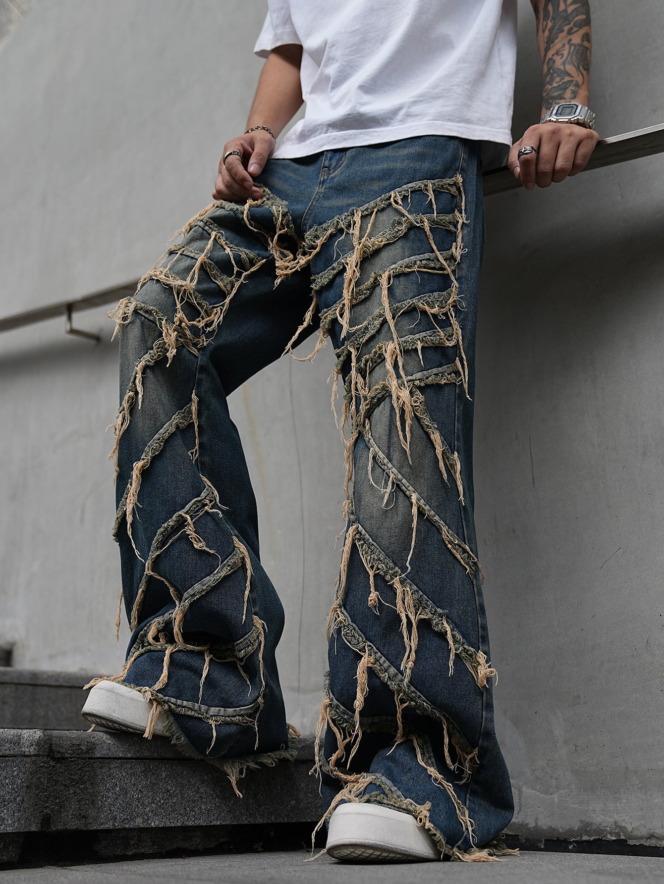 Tassel-Trimmed Ripped Jeans