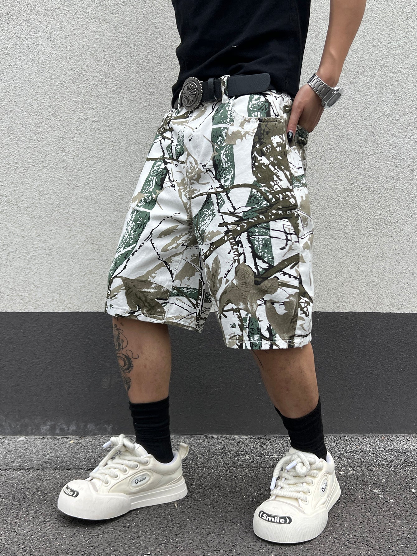 White Camo Printed Shorts