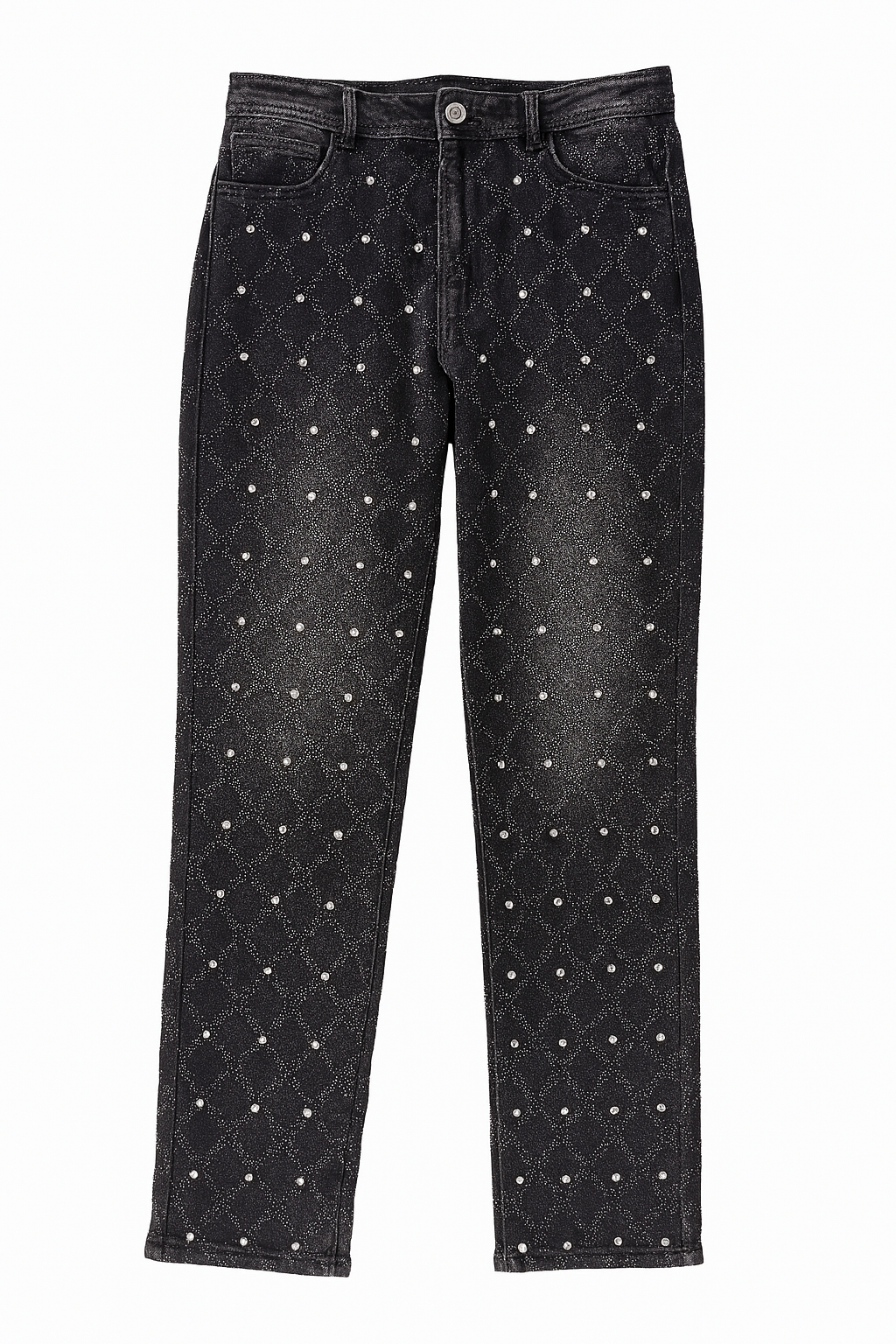 Black Rhinestone Denim Pants