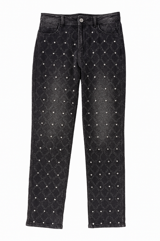 Black Rhinestone Denim Pants