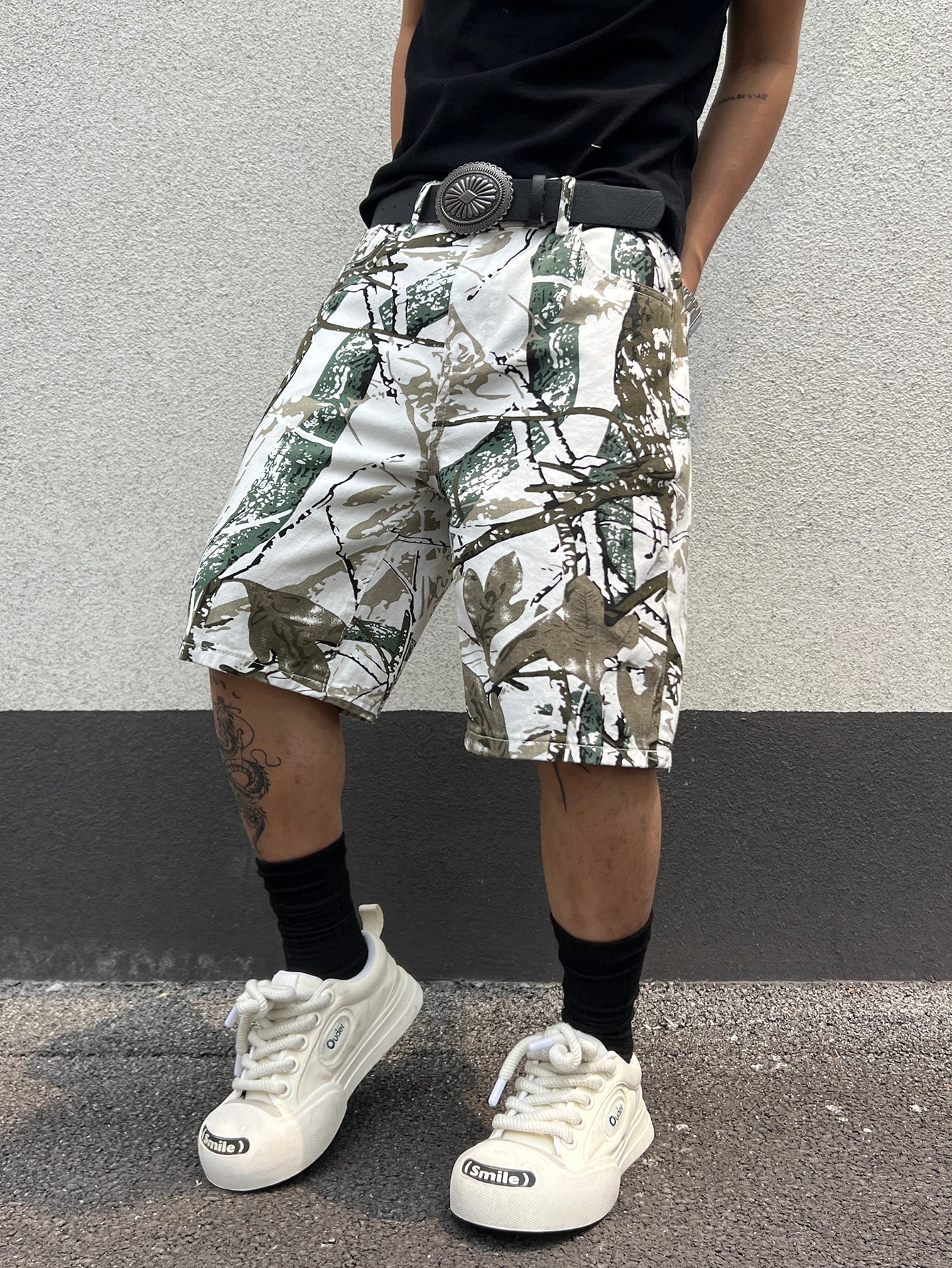 White Camo Printed Shorts