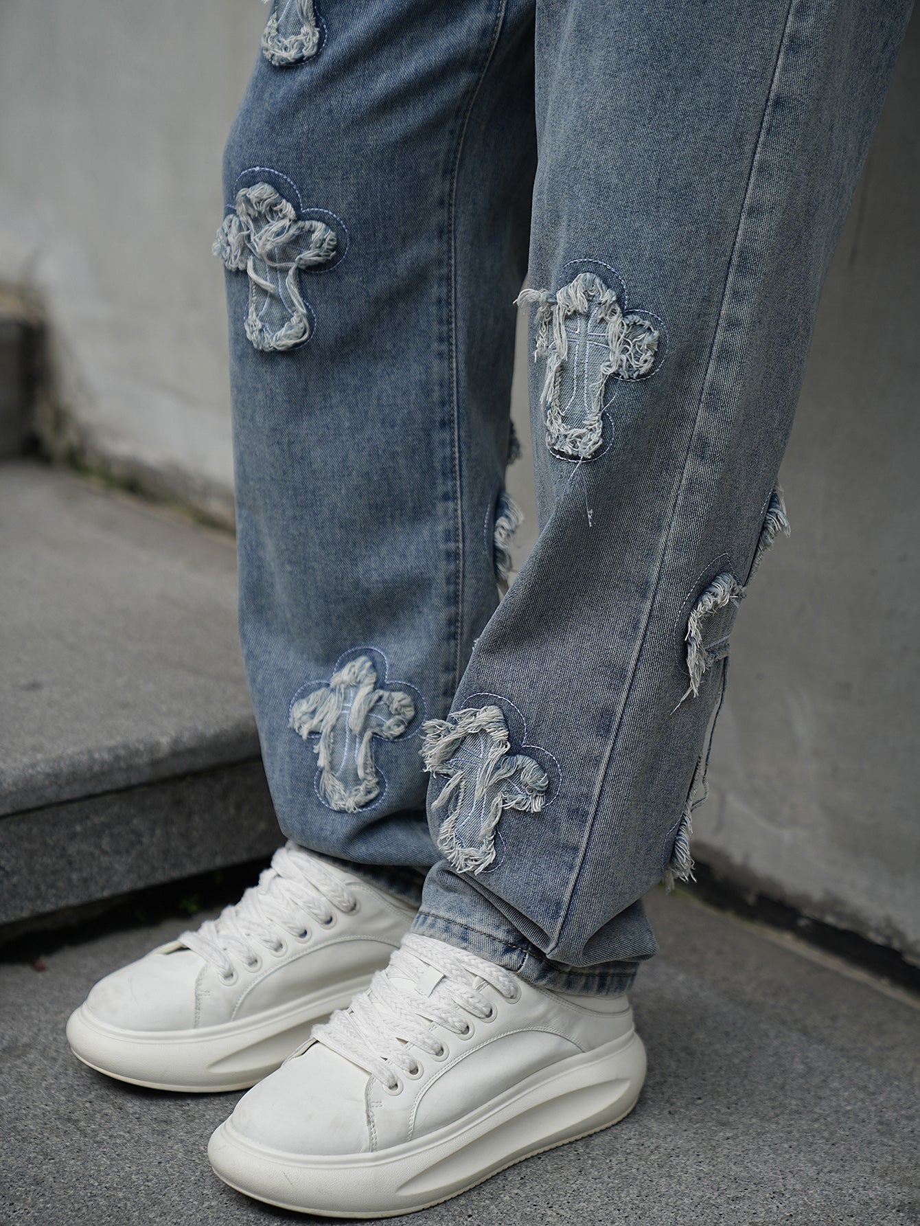 Crucifix Embroidered Jeans