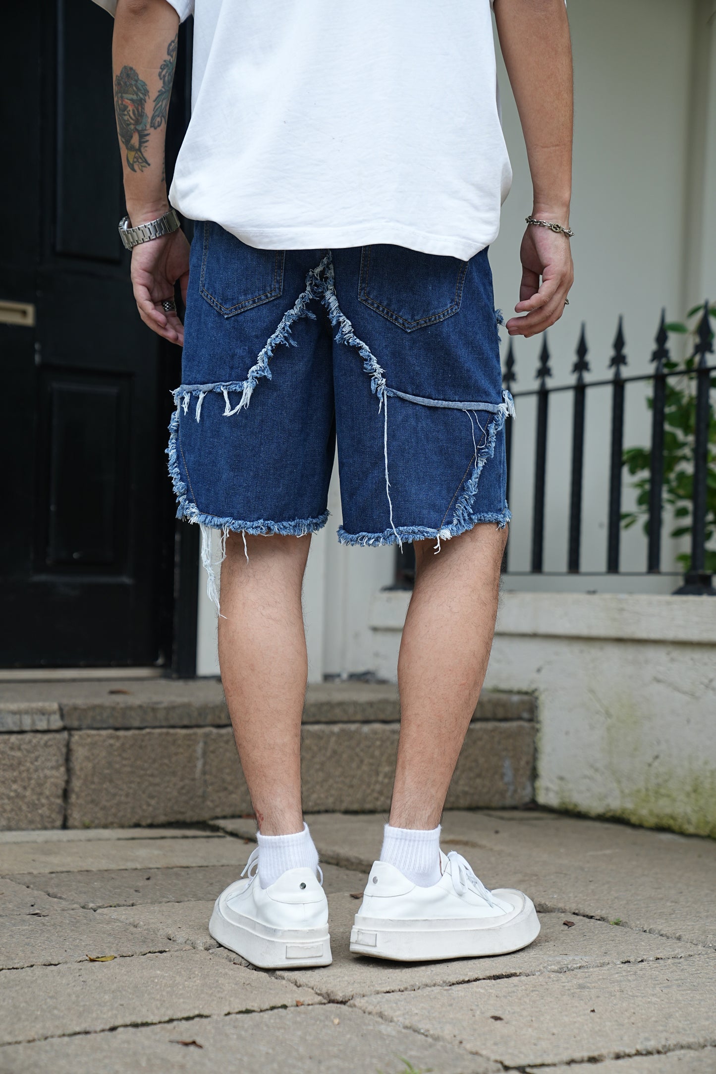 Ripped Patchwork Denim Shorts