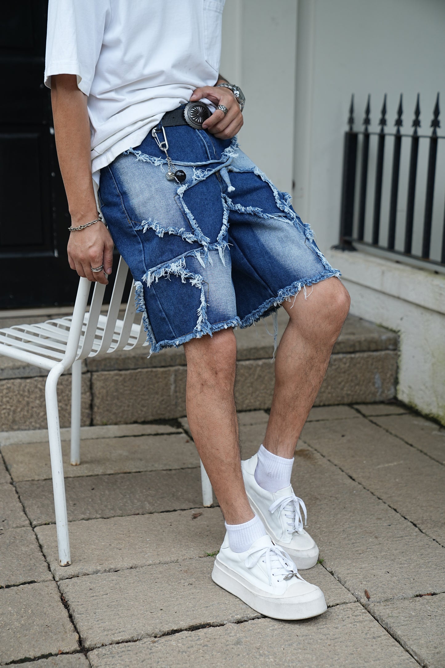 Ripped Patchwork Denim Shorts