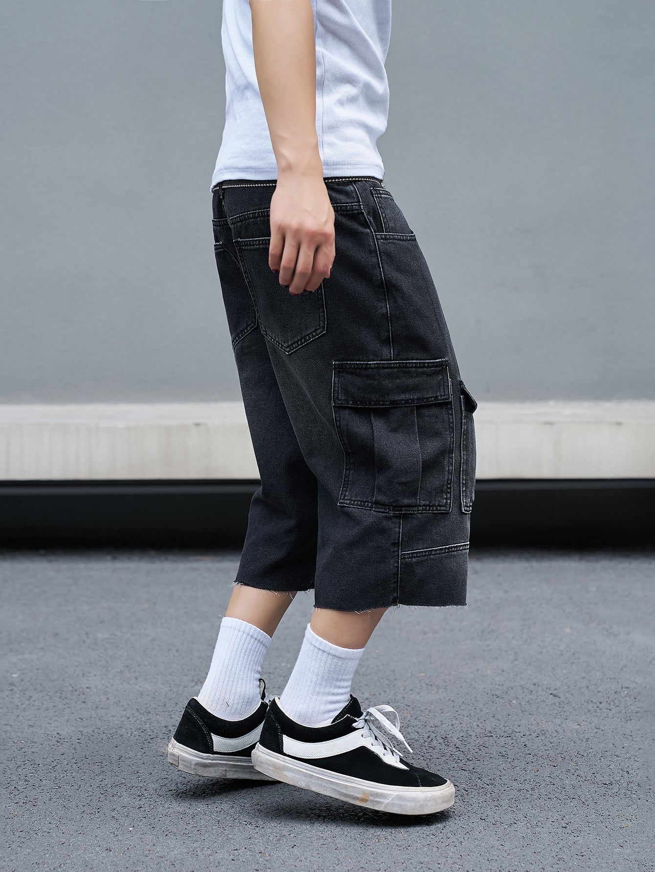 Black Denim Cargo Shorts