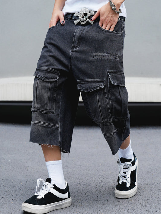 Black Denim Cargo Shorts