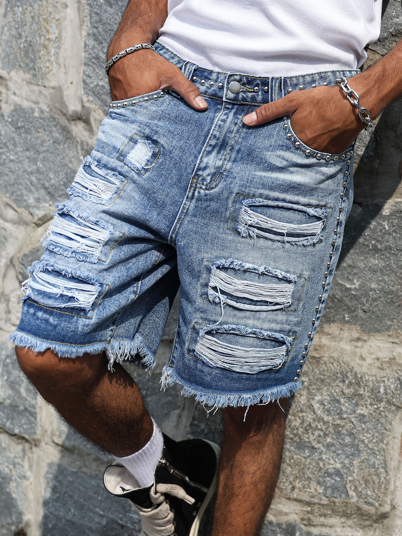 Studded Denim Shorts