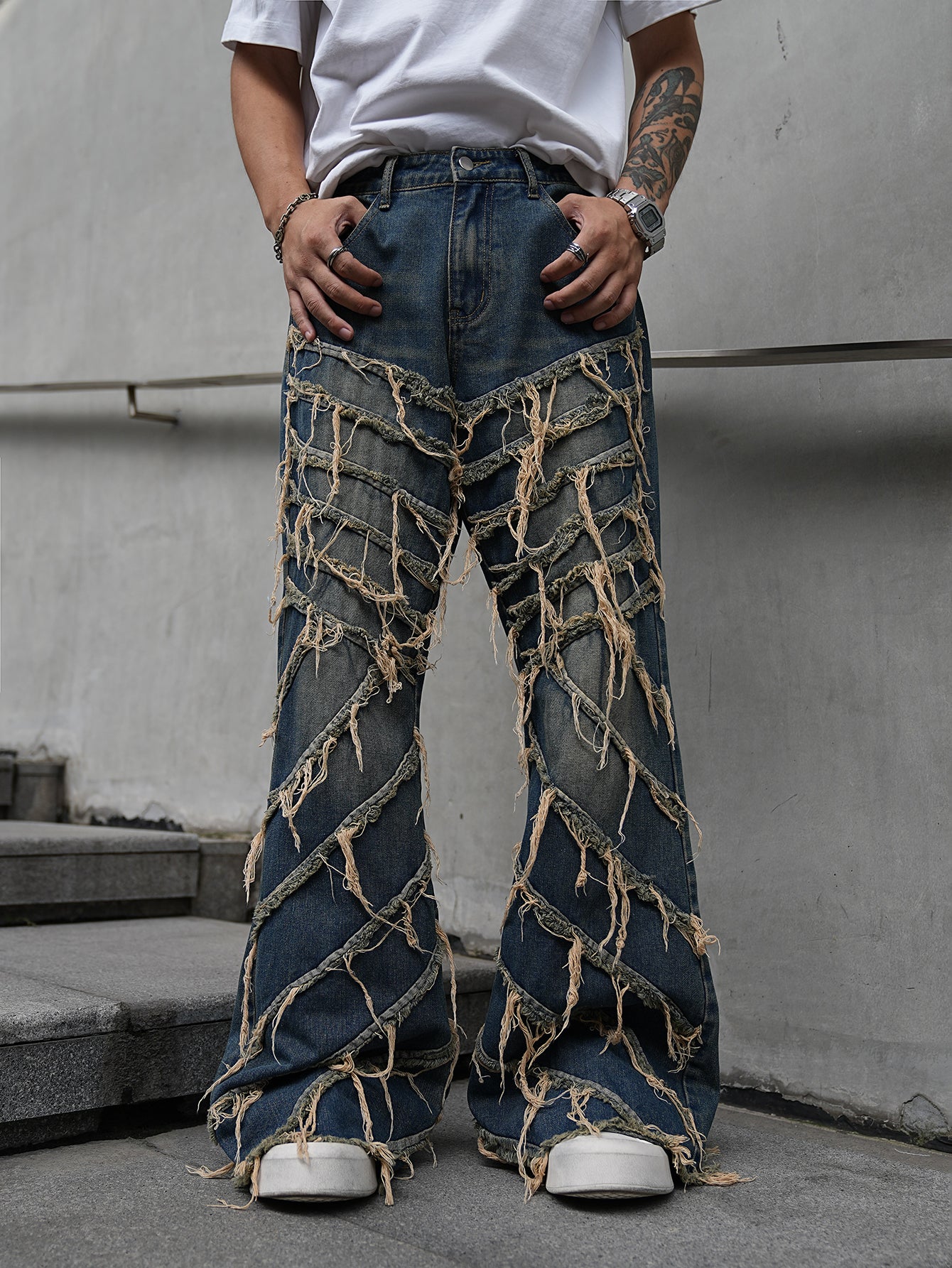 Tassel-Trimmed Ripped Jeans