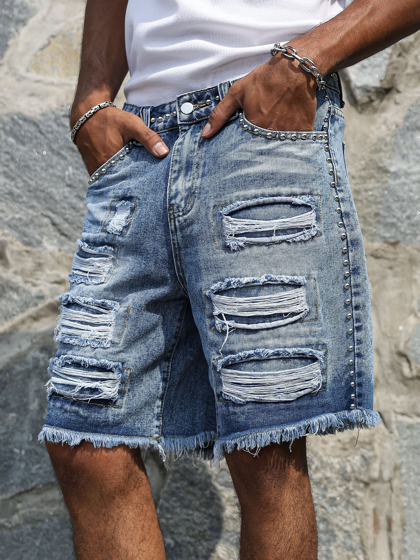 Studded Denim Shorts
