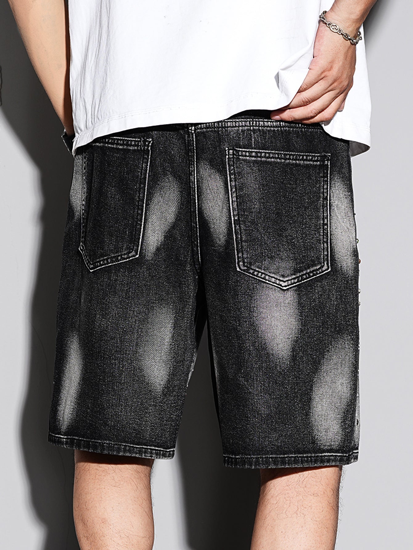 Rhinestone Black Denim Shorts