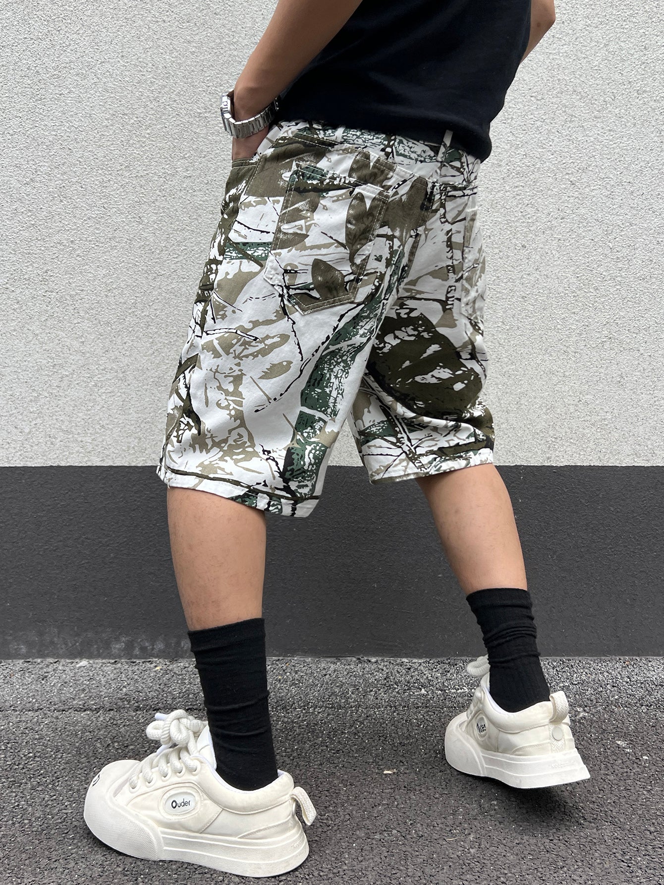 White Camo Printed Shorts
