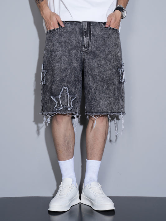 Distressed Star Denim Shorts