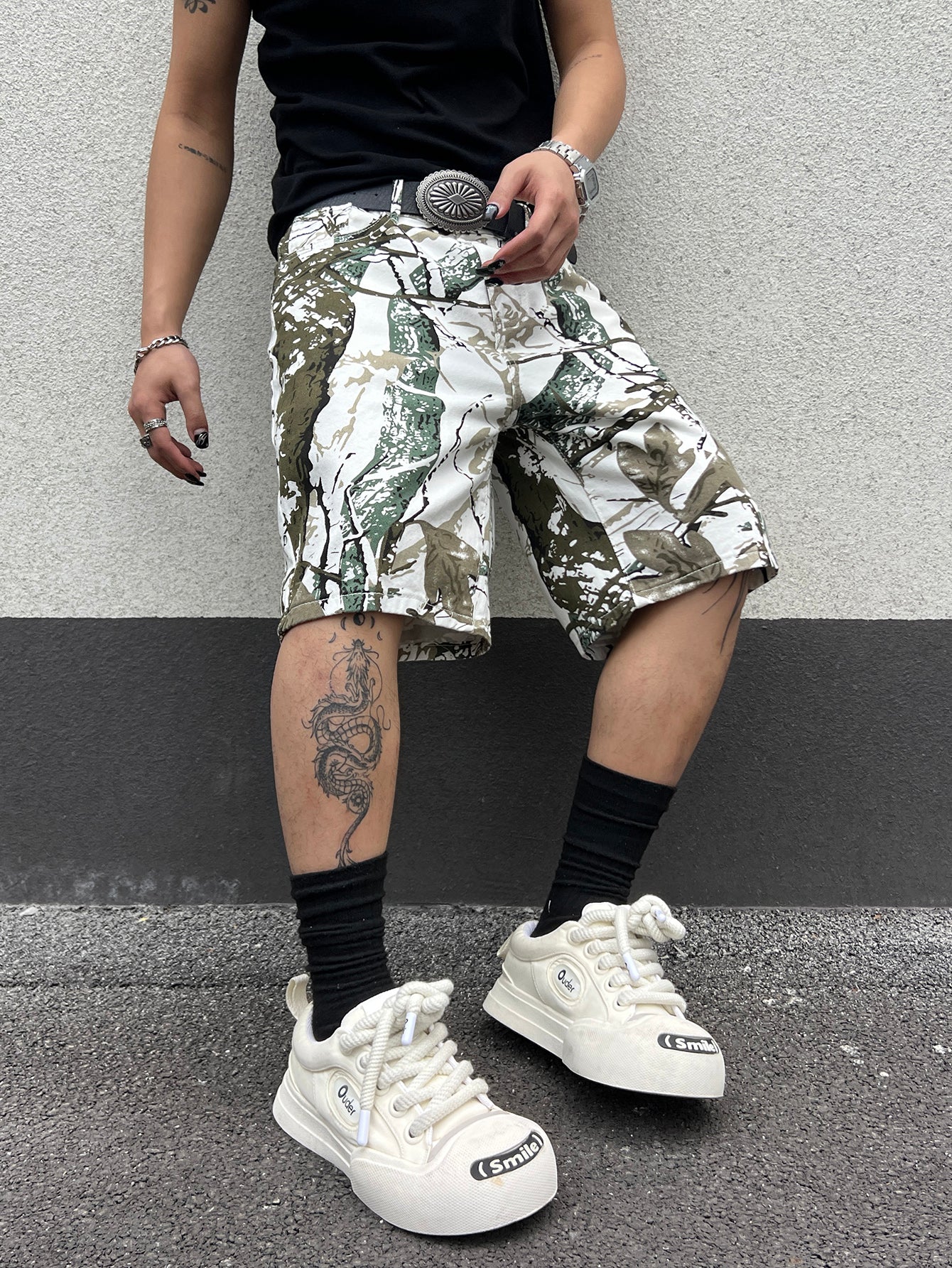 White Camo Printed Shorts