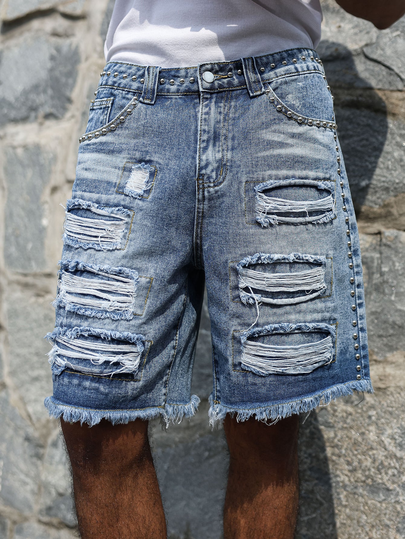 Studded Denim Shorts