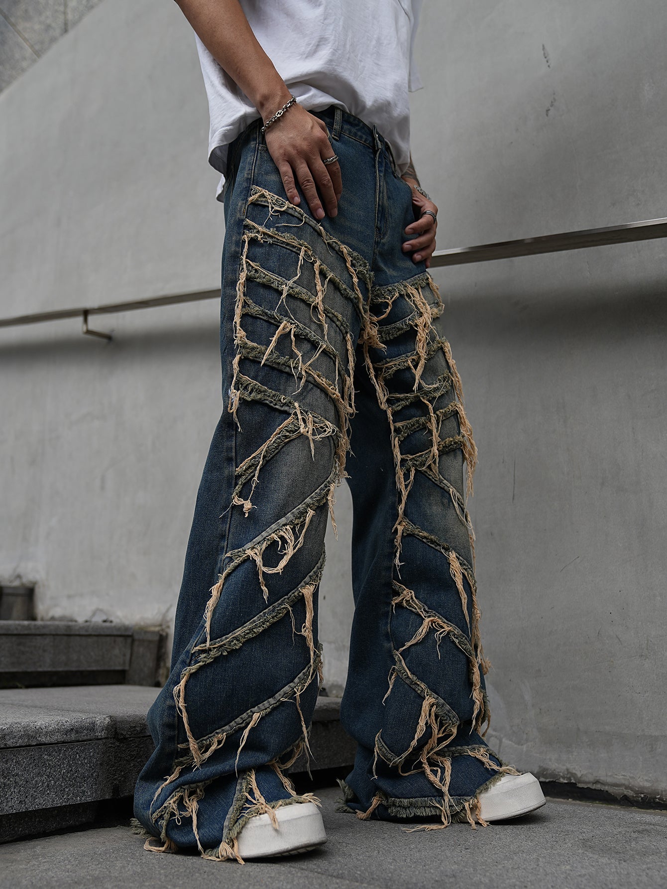 Tassel-Trimmed Ripped Jeans