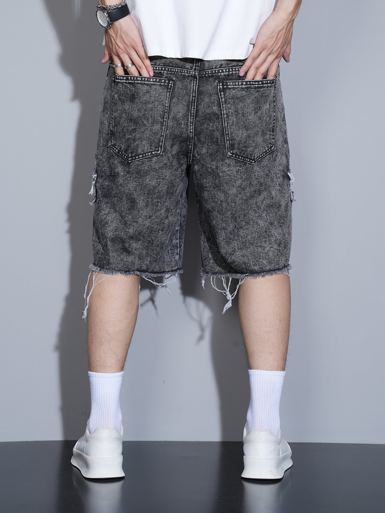 Distressed Star Denim Shorts